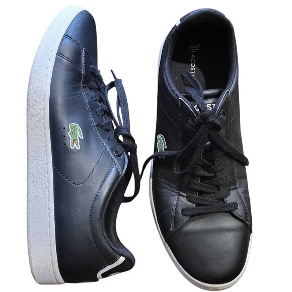 Lacoste Sneakers Men's 10 Black Carnaby Set Leather Lace Up Low Top - Picture 1 of 6
